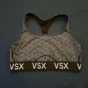 VSX Charcoal and Black Geometric Sports Bra